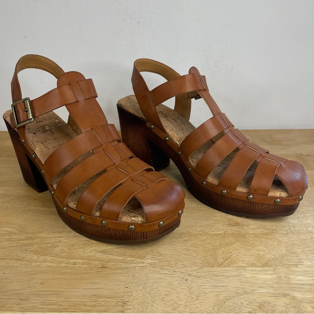 Kork-Ease Brown Leather Platform Clog Sandals